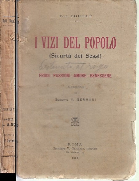 LN- I VIZI DEL POPOLO SICURTA' DEI SESSI - BOUGLE - GERMANI --- 1912 - B - XFS43