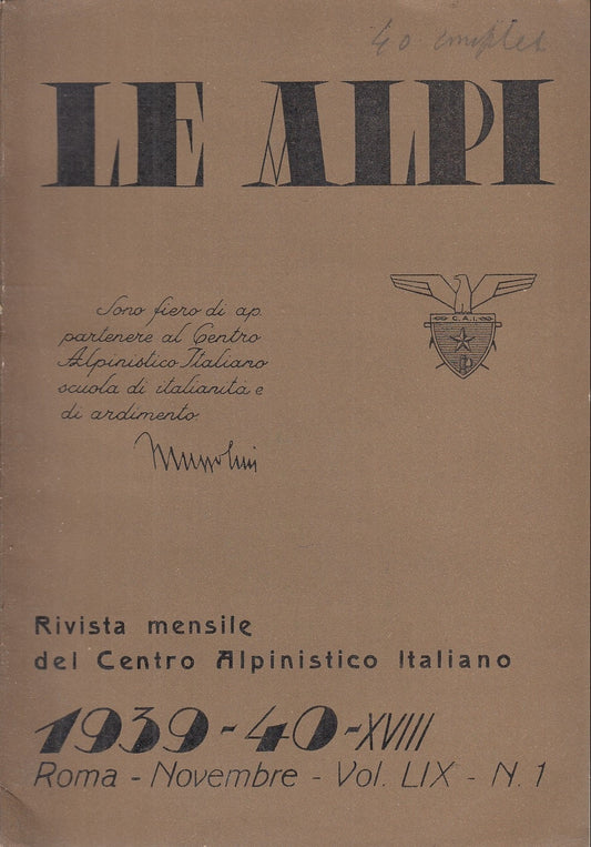 LR- RIVISTA LE ALPI VOLUME LIX 1939/1940 XVIII 1/12 COMPLETA----- 1939-- XFS132