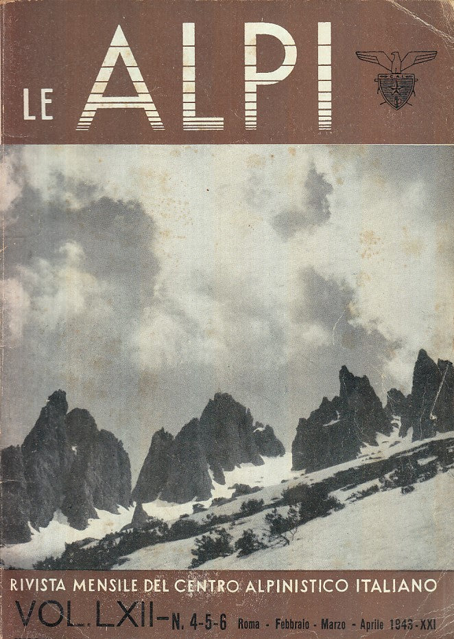 LR- LE ALPI RIVISTA MENSILE VOL.LXI N.8 9 ANNO XX -- CAI --- 1942 - B - XFS46
