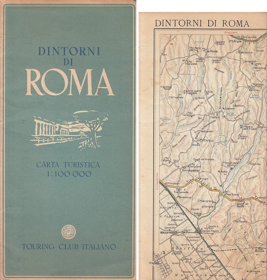 LV- DINTORNI DI ROMA CARTA TURISTICA RIPIEGATA -- TCI --- 1950 - B - ZFS90
