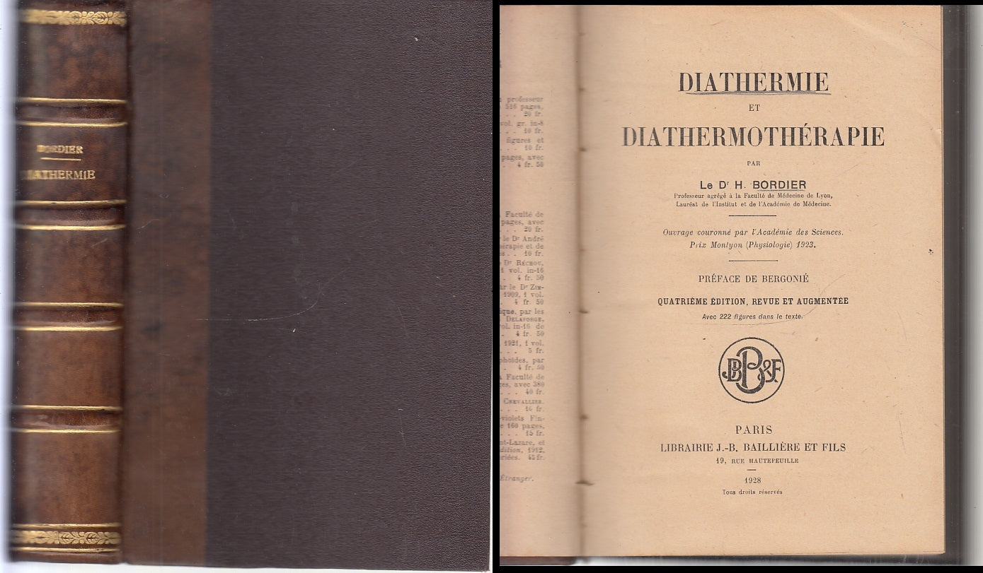 LH- DIATHERMIE ET DIATHERMOTHERAPIE - BORDIER - BAILLIERE FILS--- 1928- C- XFS54