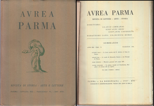 LR- RIVISTA AUREA PARMA ANNO XXI FASCICOLO 6 -- BODONIANA --- 1937 - B - XFS55