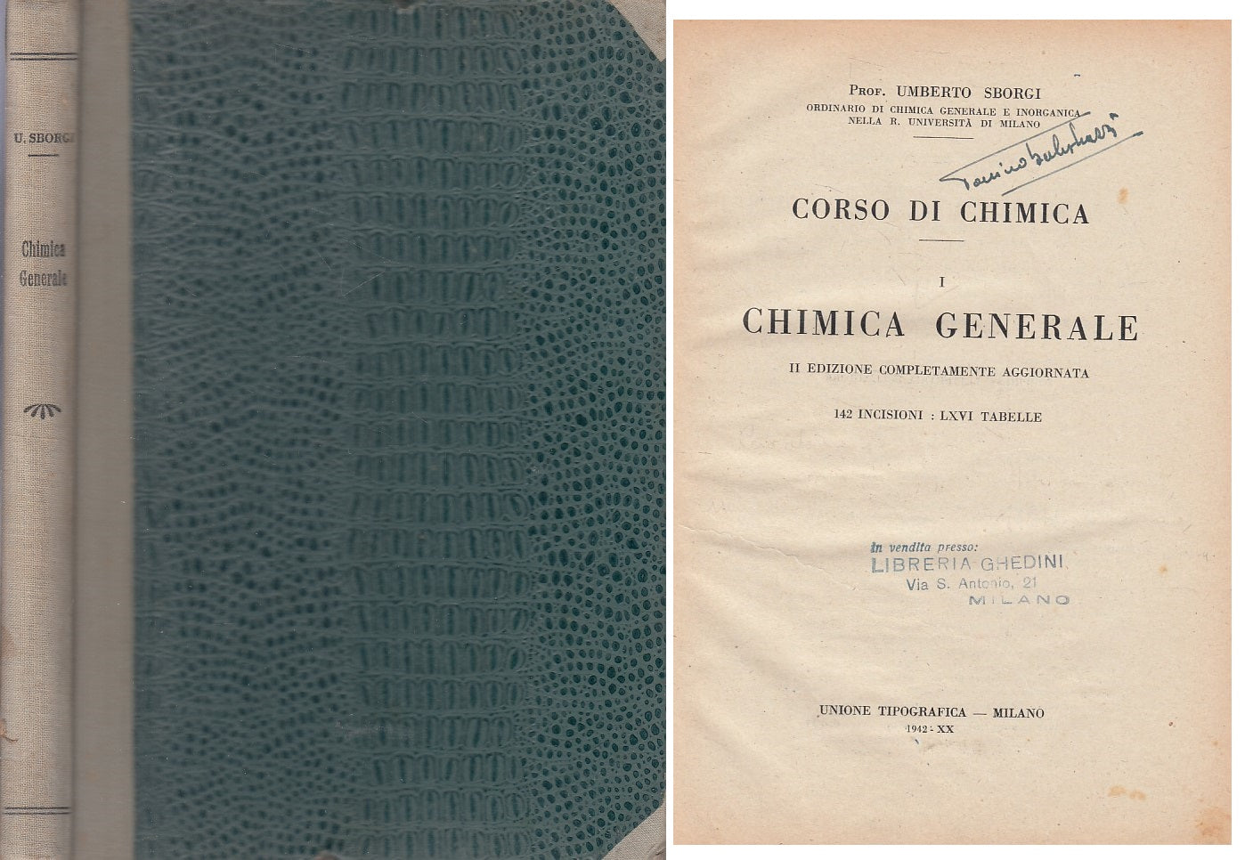LZ- CORSO DI CHIMICA VOL.1 CHIMICA GENERALE - SBORGI- HOEPLI --- 1942 - C - YFS7