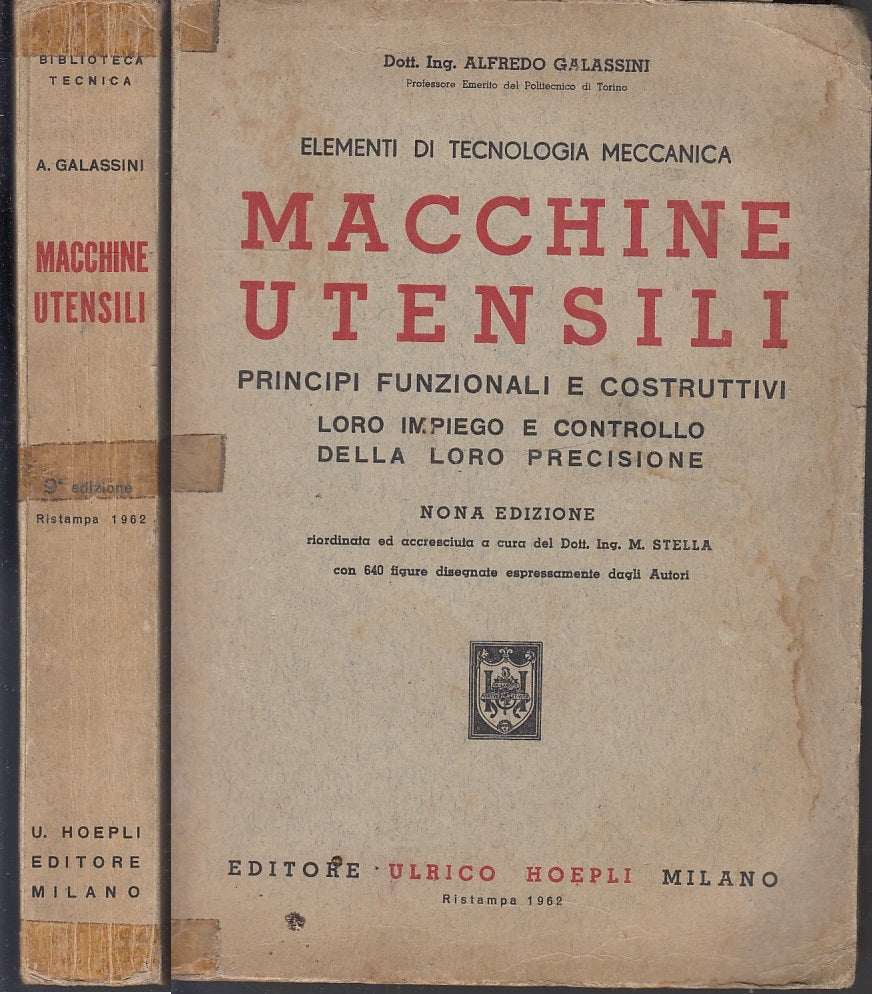 LZ- MACCHINE UTENSILI MANUALE - GALASSINI - HOEPLI-- 9a ED. - 1962- B- YFS549