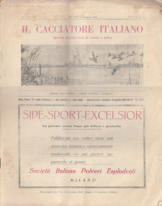 LR- RIVISTA IL CACCIATORE ITALIANO ANNATA 1924 31 NUMERI ----- 1924 - S - YFS513