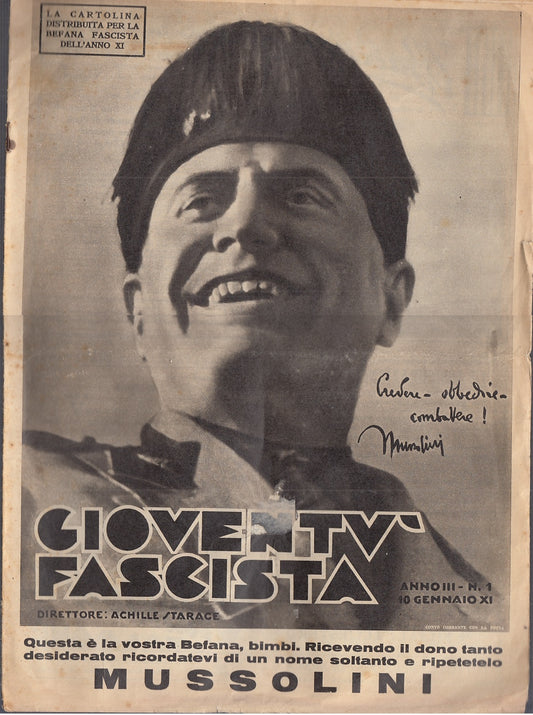 LH- GIOVENTU' FASCISTA ANNO III N.1 A.XI ERA FASCISTA-- STARACE--- 1933- S- MLT2
