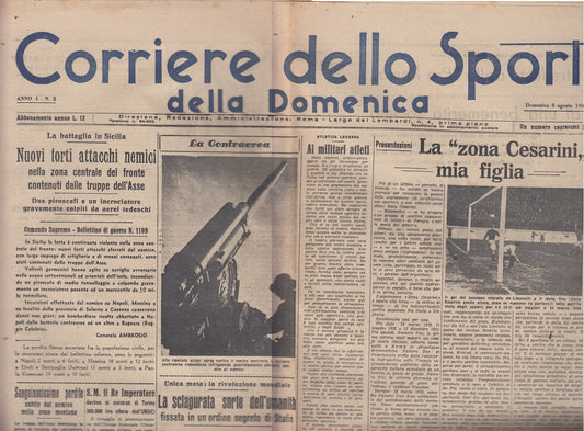 LR- QUOTIDIANO CORRIERE DELLO SPORT DELLA DOMENICA 8 AGOSTO ----- 1943 - S- XFS2