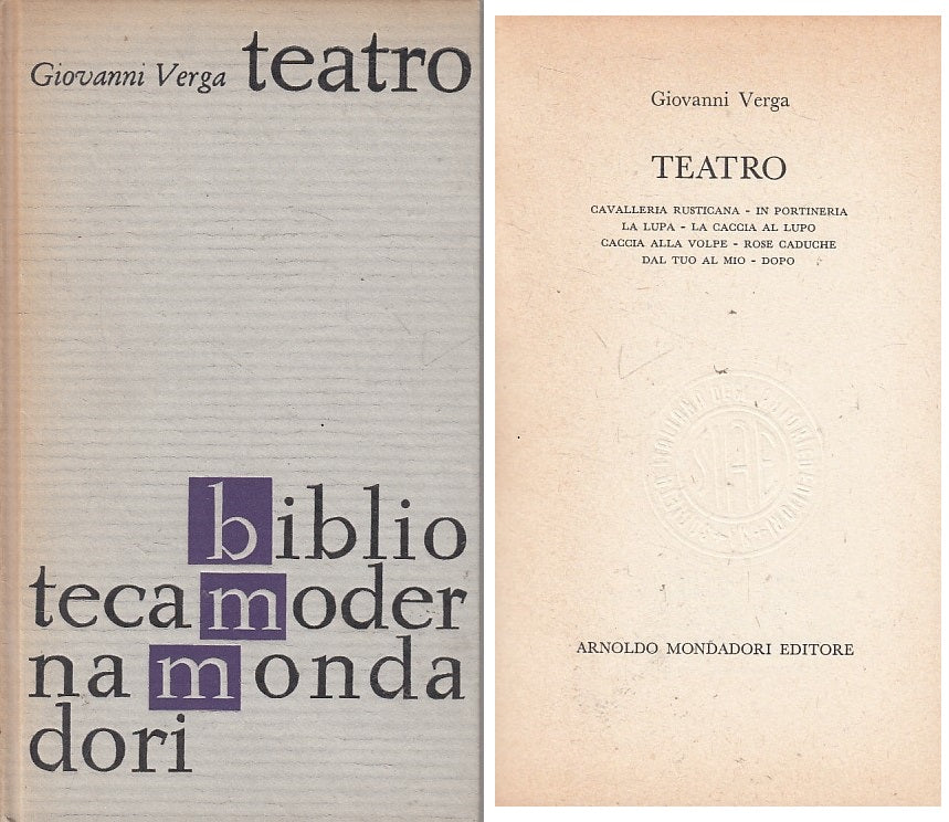 TEATRO - GIOVANNI VERGA - MONDADORI - BIBLIOTECA MODERNA-- 1962 - C - ZFS285
