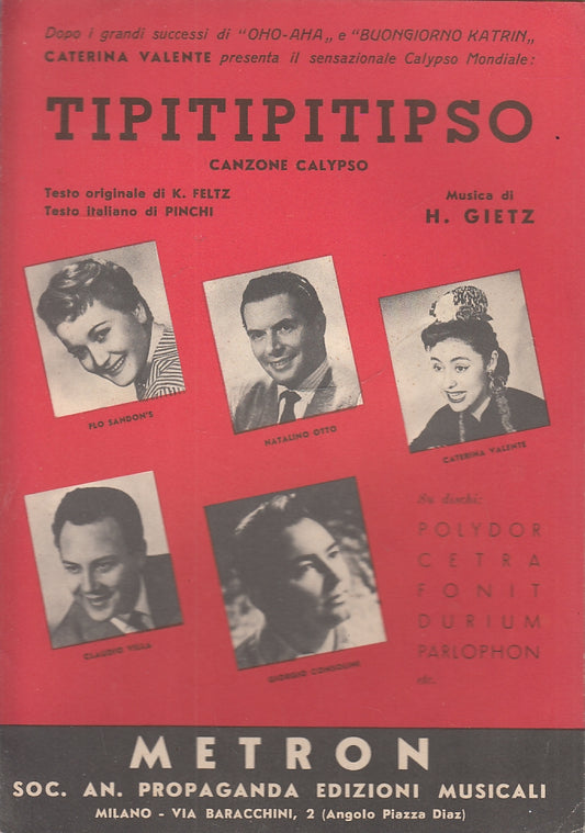 LT- SPARTITO MUSICALE TIPITIPITIPSO CALYPSO - GIETZ - METRON --- 1957- S- YFS150