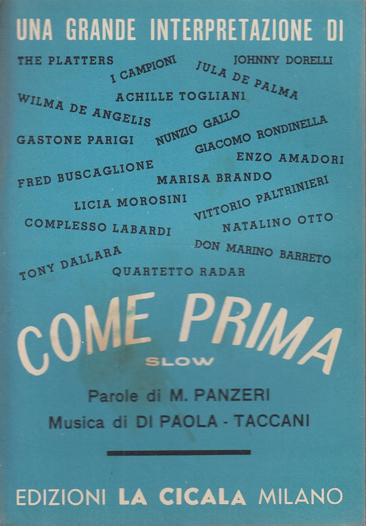 LT- SPARTITO MUSICALE COME PRIMA - PANZERI TACCANI- LA CICALA--- 1958- S- YFS150