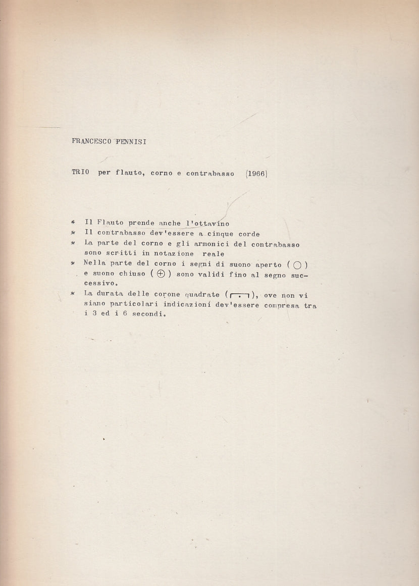 LT- PARTITURA TRIO FLAUTO CORNO CONTRABBASSO - PENNISI ---- 1966 - S - YFS150
