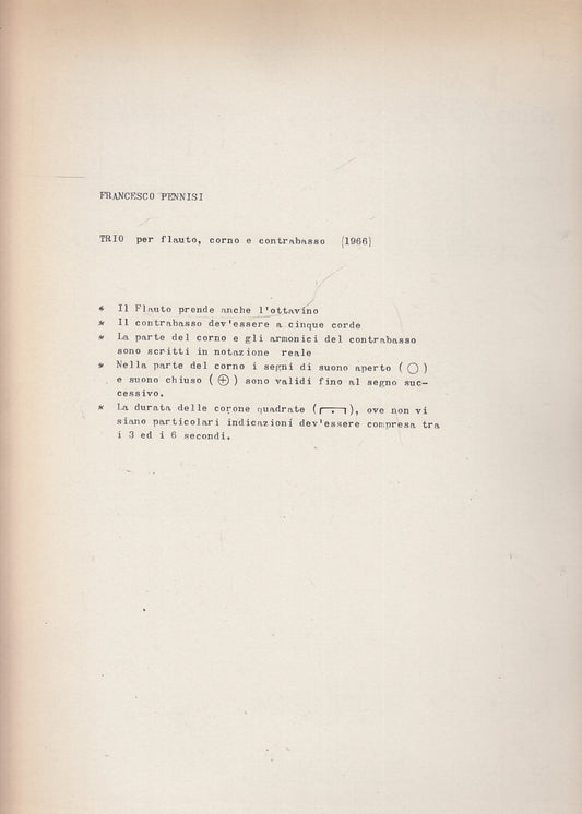 LT- PARTITURA TRIO FLAUTO CORNO CONTRABBASSO - PENNISI ---- 1966 - S - YFS150