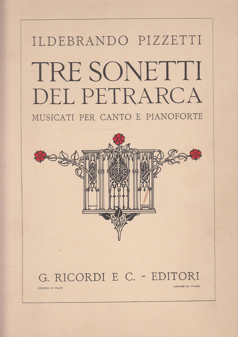 LT- RE SONETTI PETRARCA MUSICATI CANTO PIANOFORTE - PIZZETTI---- 1923- B- YFS522
