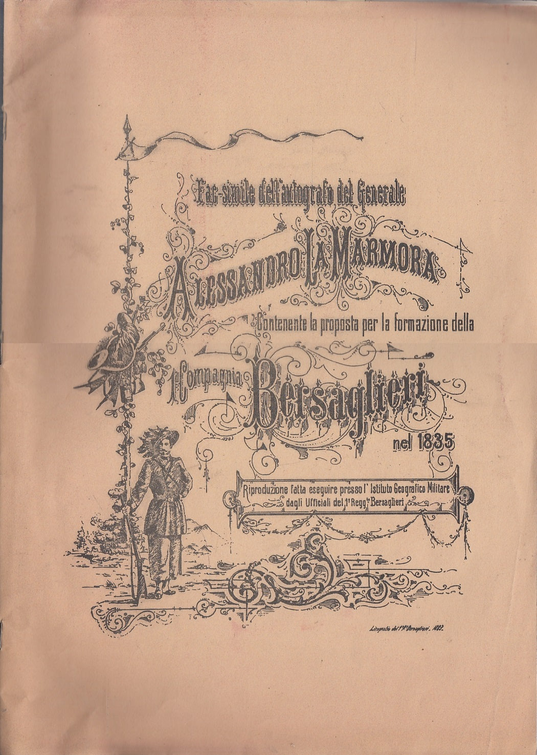 LS- FAC SIMILE AUTOGRAFO GENERALE LA MARMORA BERSAGLIERI 1835----- 1967- S- MLT2