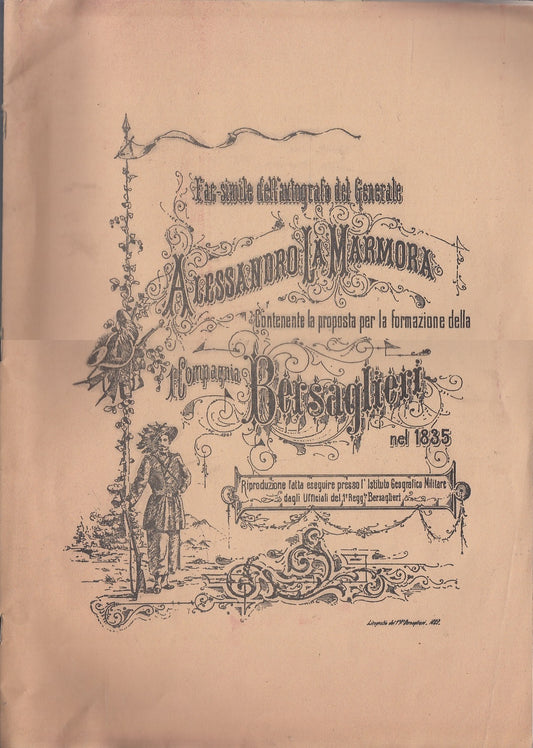 LS- FAC SIMILE AUTOGRAFO GENERALE LA MARMORA BERSAGLIERI 1835----- 1967- S- MLT2