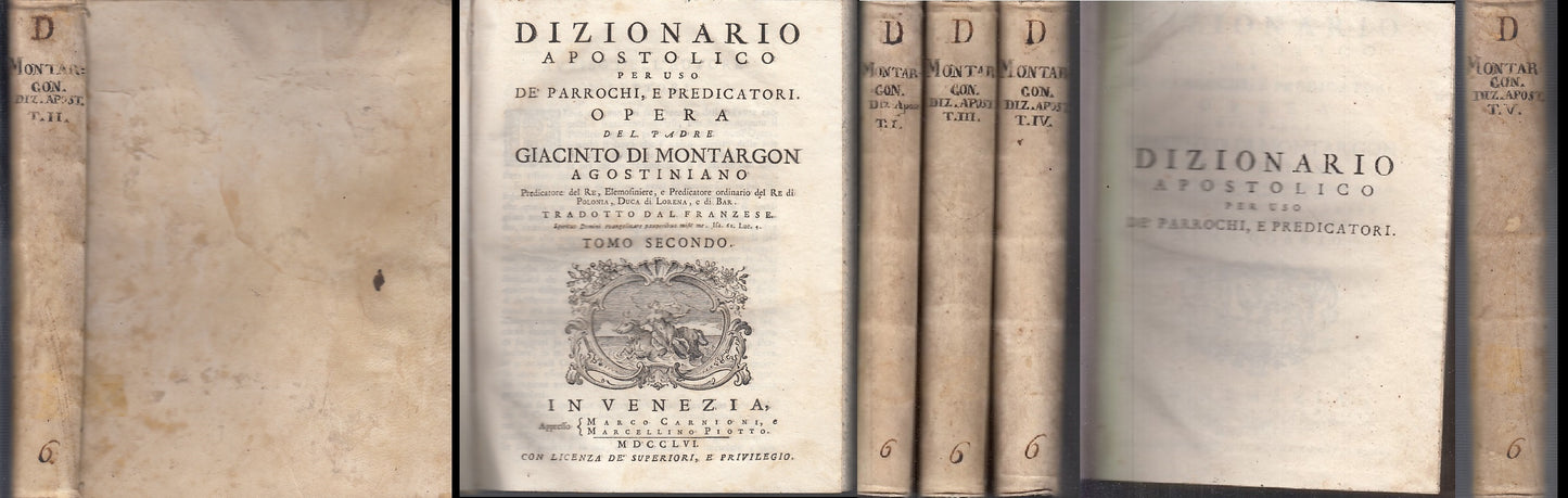 LH- DIZIONARIO APOSTOLICO USO DE PARROCI PREDICATORI 5 VOLL.----- 1758- C- XFS30