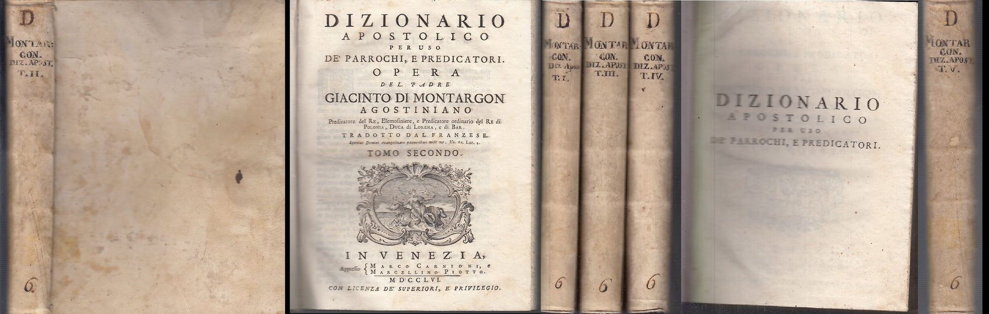 LH- DIZIONARIO APOSTOLICO USO DE PARROCI PREDICATORI 5 VOLL.----- 1758- C- XFS30