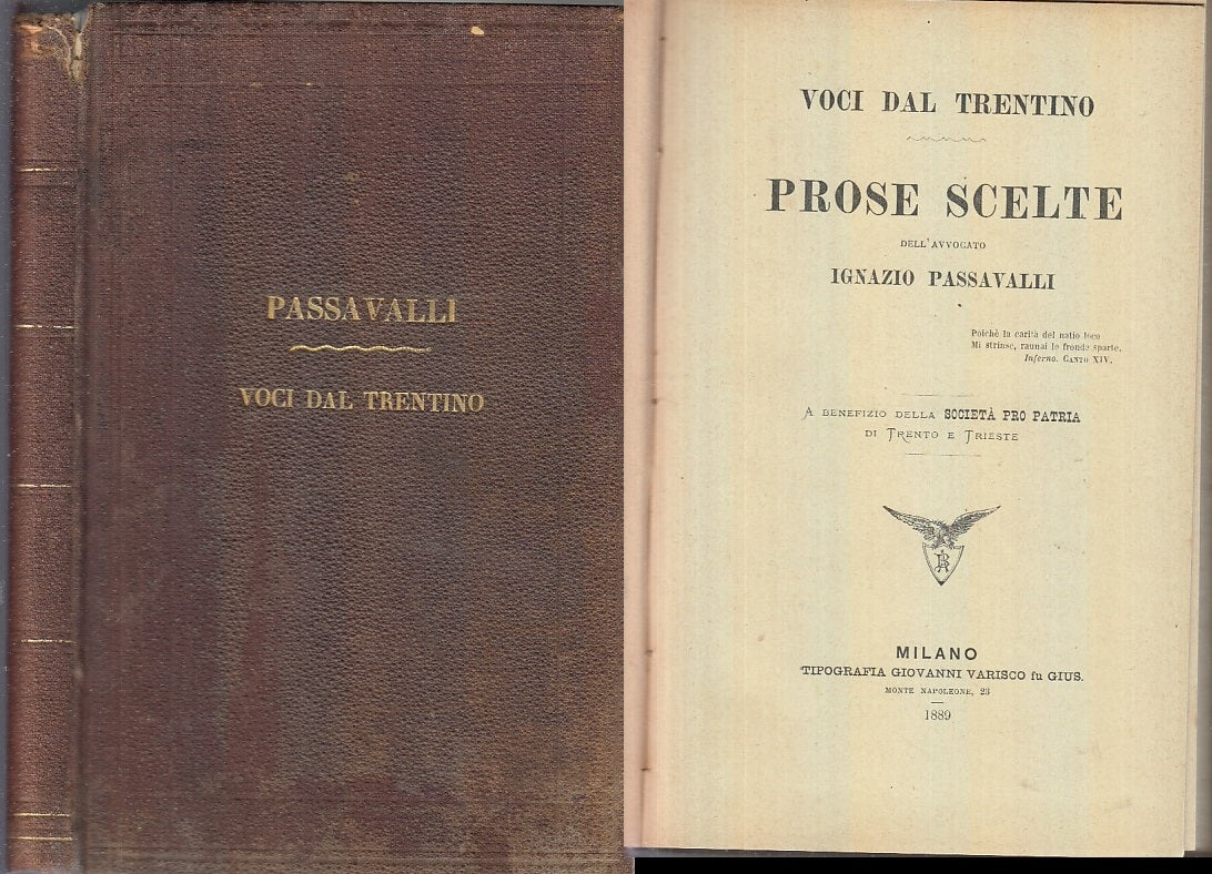 LH- VOCI DAL TRENTINO PROSE SCELTE - PASSAVALLI - VARISCO GIUS--- 1889- C- XFS60