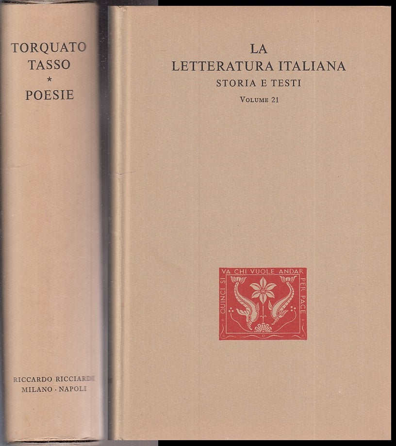 LN- LA LETTERATURA ITALIANA VOL 21 TORQUATO TASSO-- RICCIARDI--- 1952- CS- XFS62