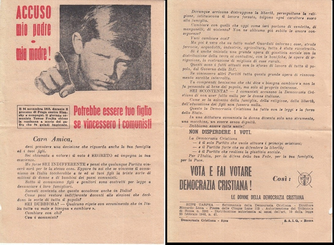 CV- VOLANTINO PROPAGANDA ELEZIONI 1953 VOTA DEMOCRAZIA CRISTIANA - RVSa70