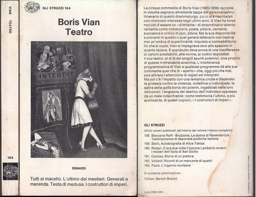 LN- TEATRO - BORSI VIAN - EINAUDI - GLI STRUZZI -- 1978 - B - XFS20
