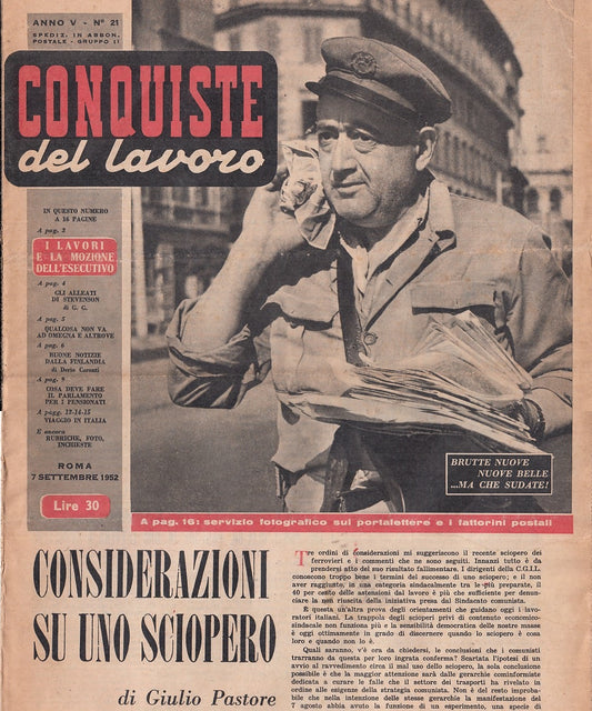 LR- LOTTO 4 NUMERI CONQUISTE DEL LAVORO GIULIO PASTORE 1952/1953----- 1952- S- RDX