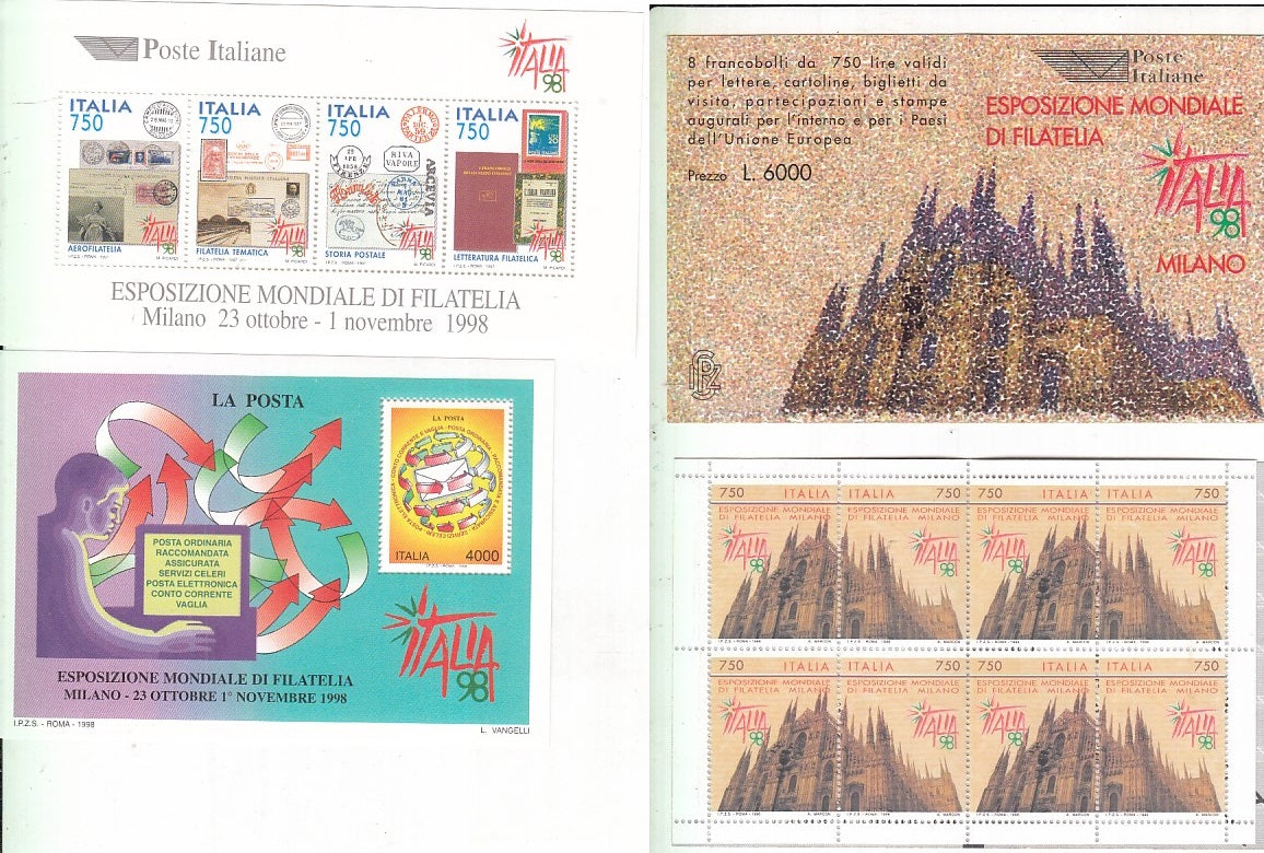 CV- LIBRETTO FRANCOBOLLI ESPOSIZIONE MONDIALE FILATELIA MILANO 98 - XFS65 RFX13