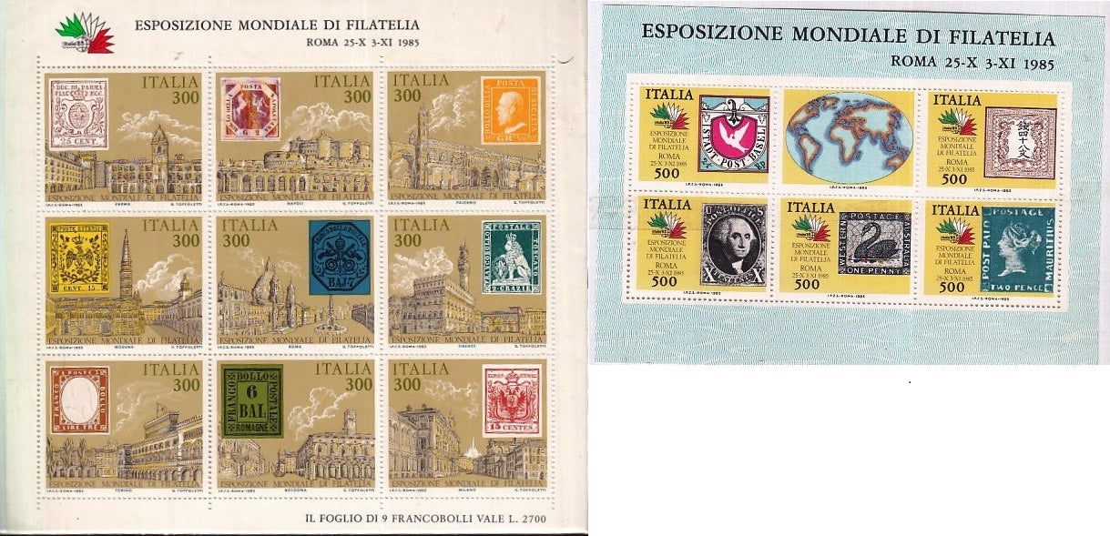 CV- FOGLIETTI FRANCOBOLLI ESPOSIZIONE MONDIALE FILATELIA ROMA 1985 - XFS65 RFX16