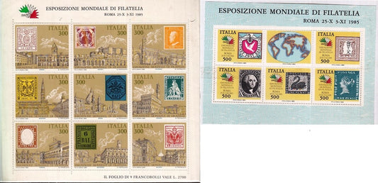 CV- FOGLIETTI FRANCOBOLLI ESPOSIZIONE MONDIALE FILATELIA ROMA 1985 - XFS65 RFX16