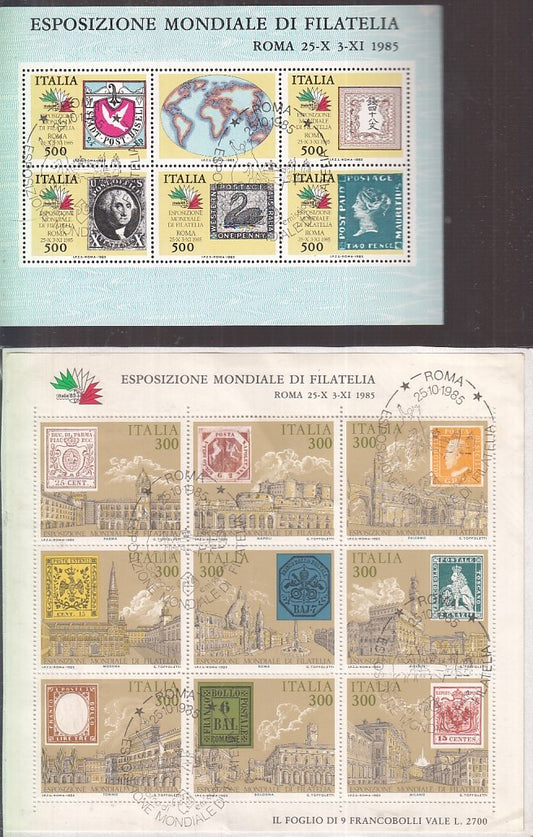 CV- FOGLIETTI ESPOSIZIONE MONDIALE FILATELIA ROMA 1985 CON ANNULLO - XFS65 RFX17