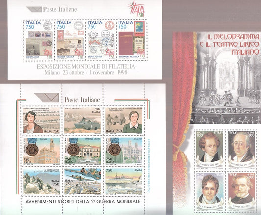 CV- 3 FOGLIETTI FRANCOBOLLI ITALIA ESPOSIZIONE AVVENIMENTI STORICI- XFS65 RFX19