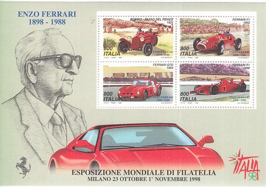 CV- FOGLIETTO FRANCOBOLLI ENZO FERRARI 1898/1988 ITALIA 1998 - XFS65 RFX23