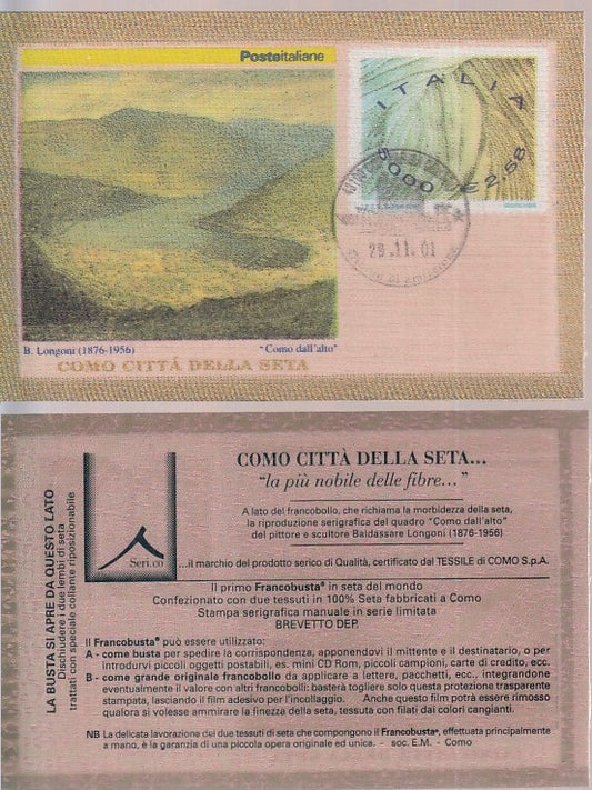 CV- FOGLIETTO FRANCOBUSTA COMO CITTA' DELLA SETA ITALIA 2001 ANNULLO XFS65 RFX27