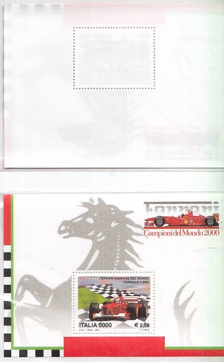 CV- FOGLIETTO FRANCOBOLLO FERRARI CAMPIONI DEL MONDO 2000 ITALIA - XFS65 RFX32