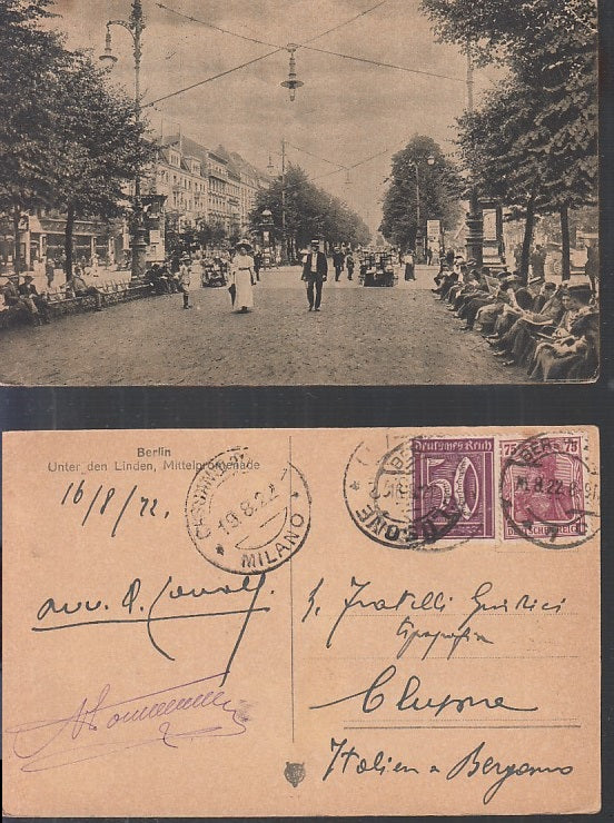 CC- CARTOLINA BERLIN DEN LINDEN MITTELPROMENADE 1922 VIAGGIATA - XFS65 RFX52