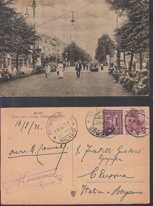 CC- CARTOLINA BERLIN DEN LINDEN MITTELPROMENADE 1922 VIAGGIATA - XFS65 RFX52