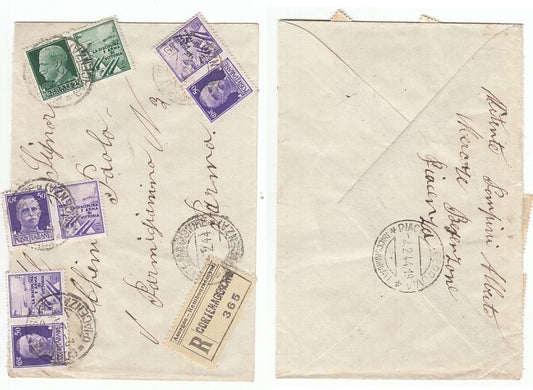 CC- BUSTA VIAGGIATA POSTA RACCOMANDATA CORTEMAGGIORE 1944 - XFS65 RFX93