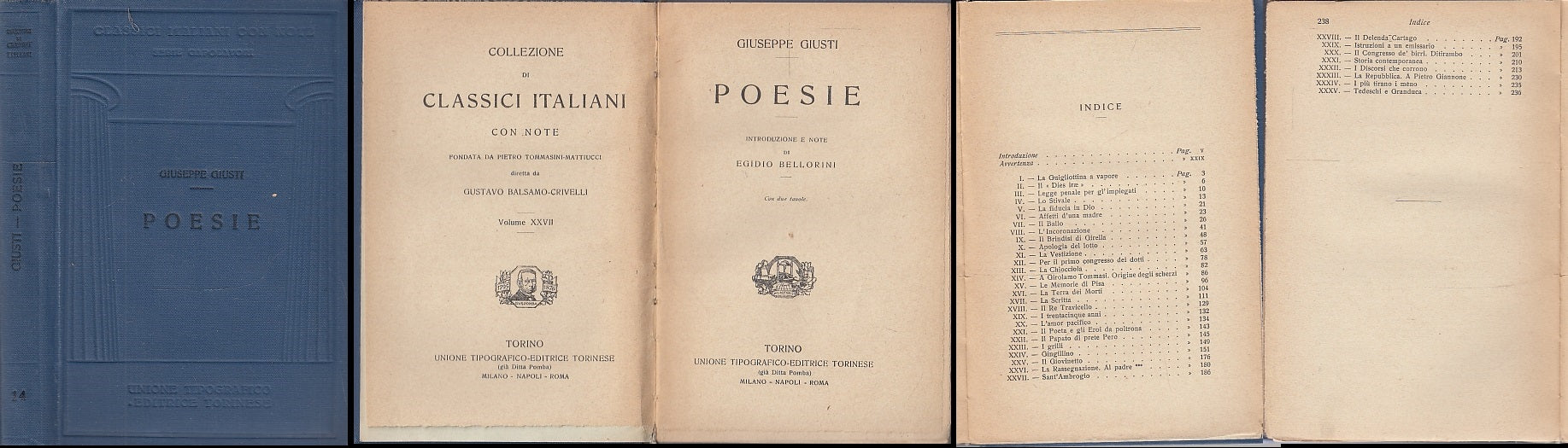 LH- POESIE - GIUSEPPE GIUSTI - UTET - CLASSICI ITALIANI XXVII -- 1921- C- XFS61