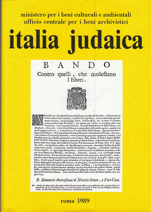 LD- ITALIA JUDAICA ATTI III CONVEGNO INTERNAZIONALE 1986 ----- 1989 - BS - XFS50