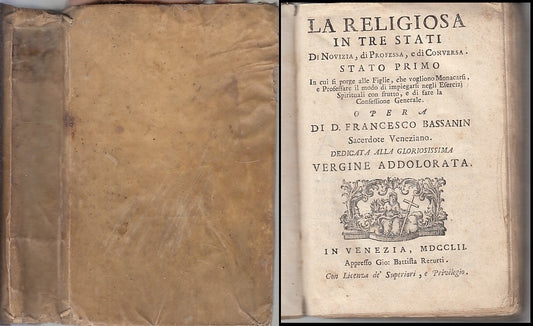 LH- LA RELIGIOSA IN TRE STATI SETTECENTINA - BASSANIN- RECURTI--- 1752- C- XFS67