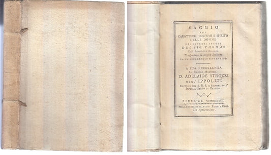 LH- SAGGIO SUL CARATTERE COSTUME SPIRITO DONNE SETTECENTINA ----- 1773- B- XFS73