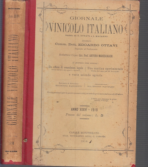 LH- GIORNALE VINICOLO ITALIANO ANNO XXXVI - OTTAVI - CASSONE--- 1910- C- ZFS319