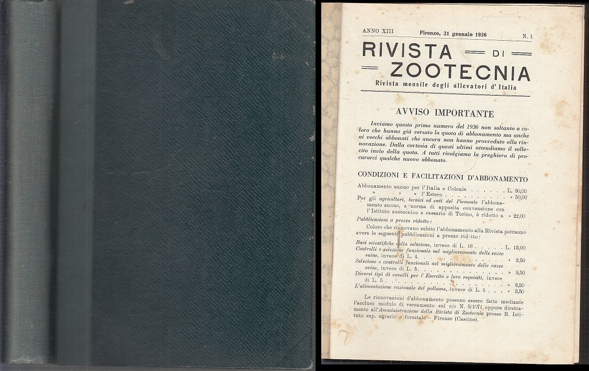 LH- RIVISTA DI ZOOTECNIA 1/12 ANNATA COMPLETA VOLUME RILEGATO----- 1936- C-XFS22