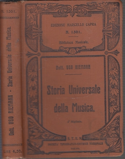 LH- STORIA UNIVERSALE DELLA MUSICA - UGO RIEMANN - STEN --- 1912 - C - XFS22