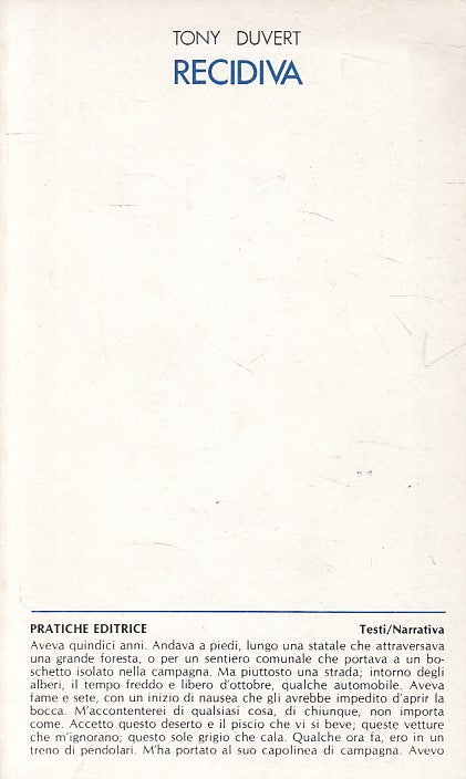 LN- RECIDIVA - TONY DUVERT - PRATICHE - TESTI NARRATIVA -- 1977 - B - YFS484
