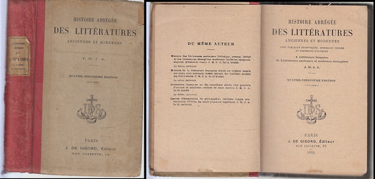 LH- HISTOIRE DES LITTERATURES ANCIENNE ET MODERNES-- DE GIGORD--- 1922- C- XFS69