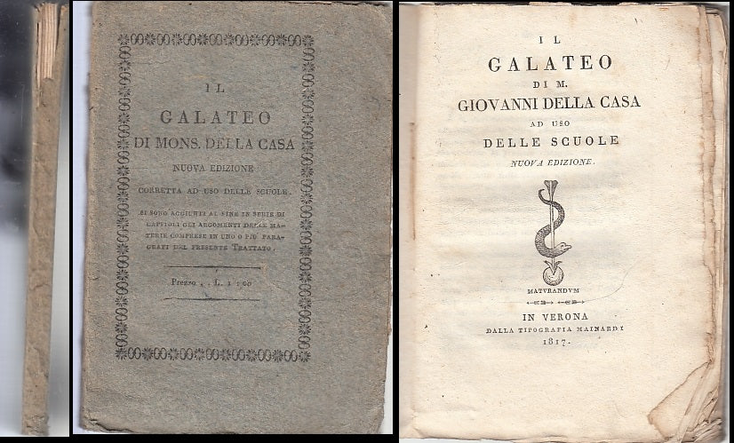 LH- IL GALATEO AD USO DELLE SCUOLE - DELLA CASA - MAINARDI --- 1817 - B - XFS69