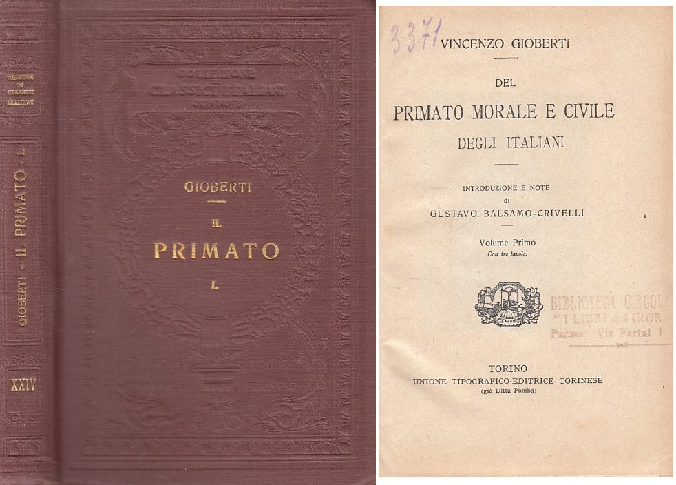 LN- IL PRIMATO VOL.1 - GIOBERTI - TORINO - CLASSICI ITALIANI-- 1925 - C - ZFS462