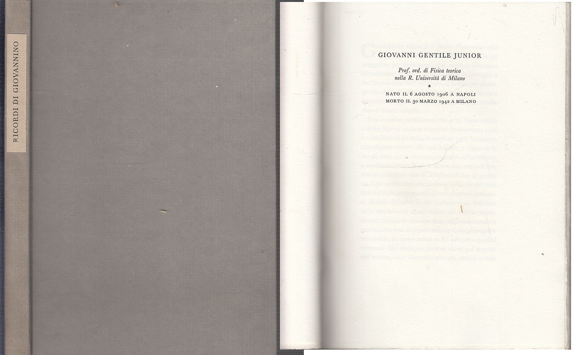 LS- RICORDI DI GIOVANNINO - GIOVANNI GENTILE - OFFICINA BODONI --- 1942 - XFS57