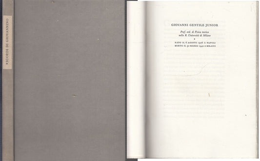 LS- RICORDI DI GIOVANNINO - GIOVANNI GENTILE - OFFICINA BODONI --- 1942 - XFS57